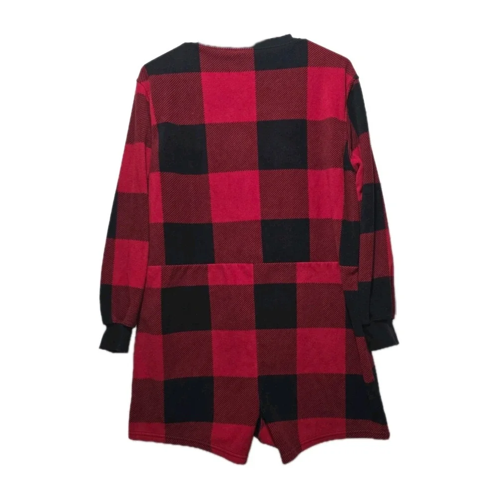 Old Navy Womens Pajamas Sz M ‎ Plaid Fleece Cozy Shortall Romper Shorts 1 Pc